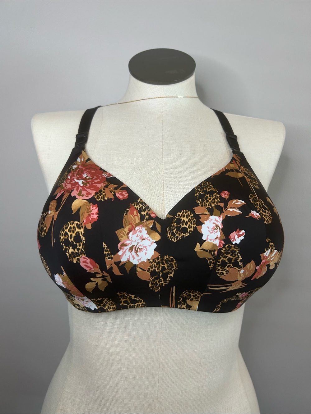 Black Floral & Leopard Print Wireless T-Shirt Bra